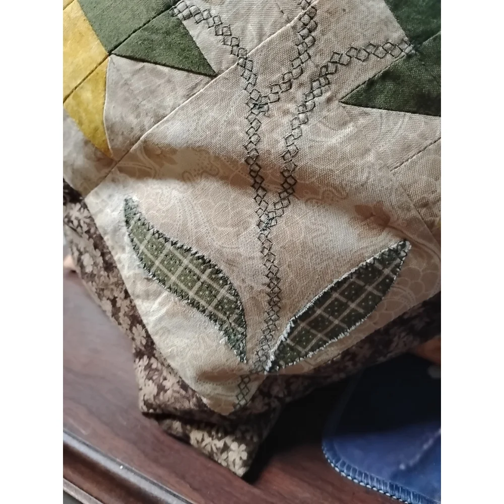 VTG Sunflower Star Throw‎ Pillow Farmhouse Patchwork Quilted Cottagecore